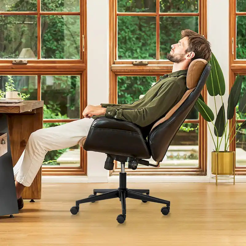 Glitzhome 48-inch Mid-century Adjustable Swivel Faux Leather Office Chair