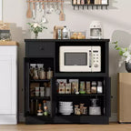 White & Walnut Kitchen Microwave Cabinet - 3-Door Pantry Storage Buffet with Adjustable Shelves for Dining Room, Living Room & Hallway