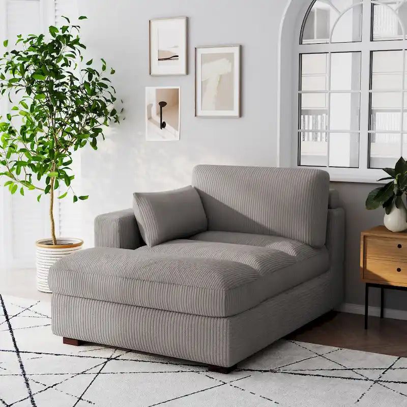Oversize Corduroy Chaise Lounge Modular Sectional Sofa with Pillow