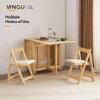 VINGLI Folding Dining Table Set, Extendable Drop Leaf Solid Wood Table with 4 Chairs,rawers & Wheels, Space-Saving for Kitchen