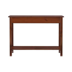 Antique Tobacco Brown Wood Console Table with Drawer and Open Shelf