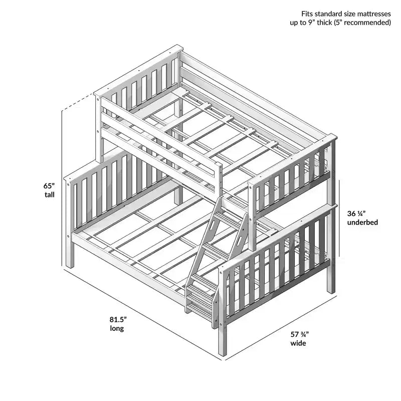 Max & Lily Bunk Bed Twin over Full Size, Solid Wood Bunk Beds with Ladder for Kids