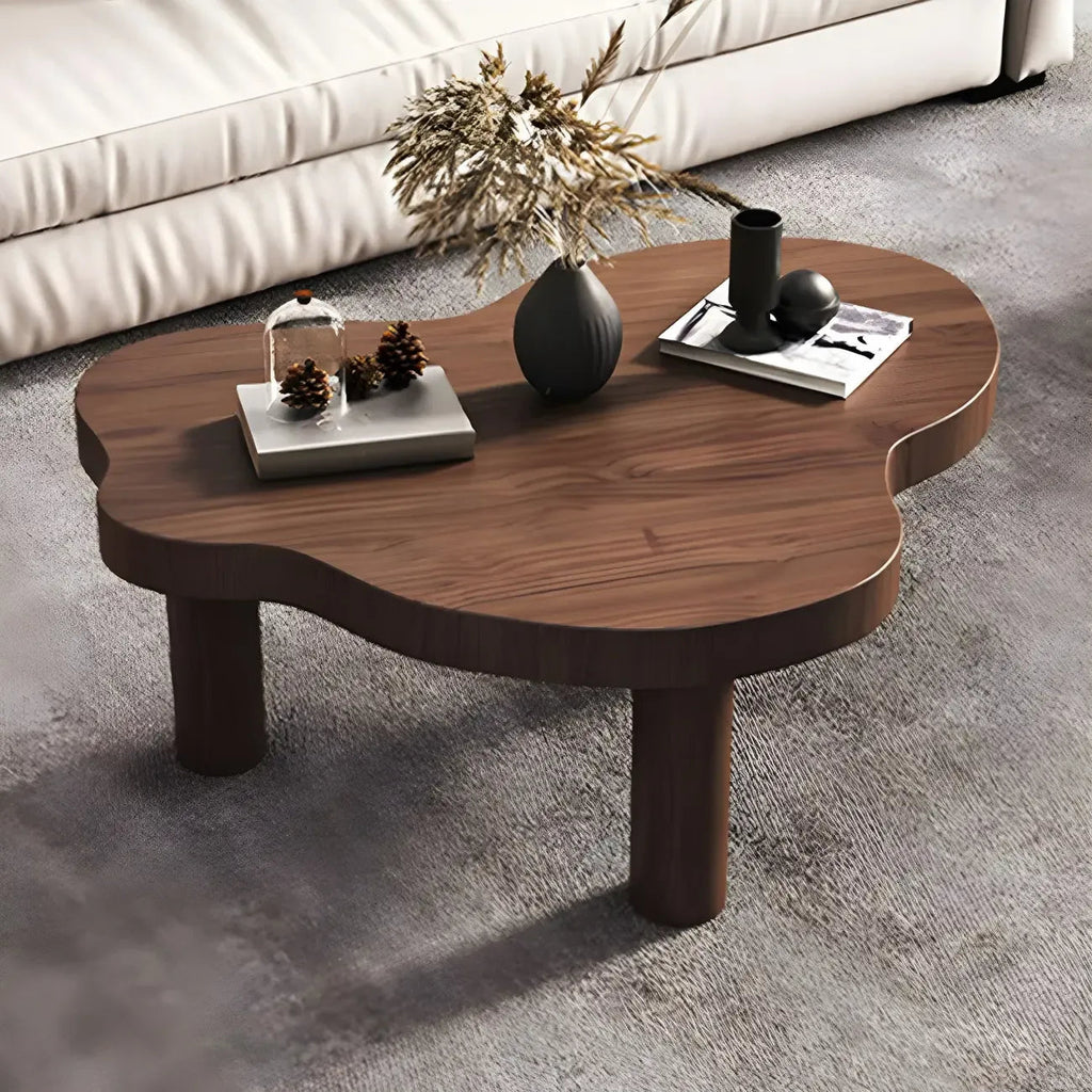 Natural Cloud-Shaped Pine Coffee Table with 3 Legs