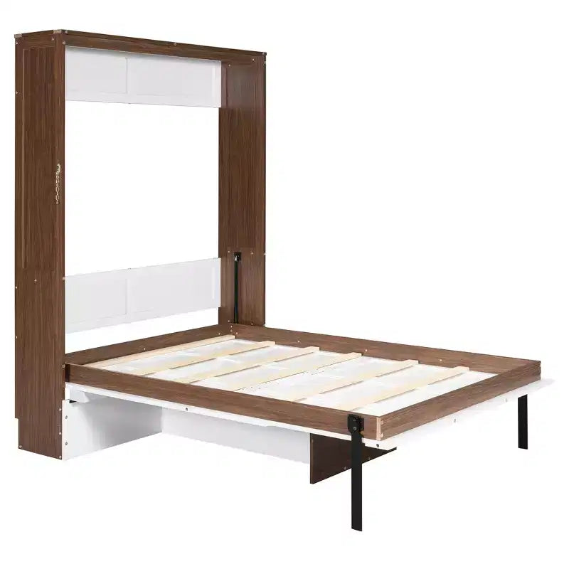 Full Size Murphy Bed, Wooden Full Cabinet Bed Wall Bed with Foldable Desk, Folding Wall Chest Bed for Guest Room Office