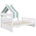 ModernLuxe Twin/Full Size Wooden House Bed with Storage Headboard, Solid Pine Kids Bed Frame with Guardrails