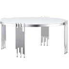 Round Tempered Glass Coffee Table with 3 Tiers 360 Degrees Rotating Top