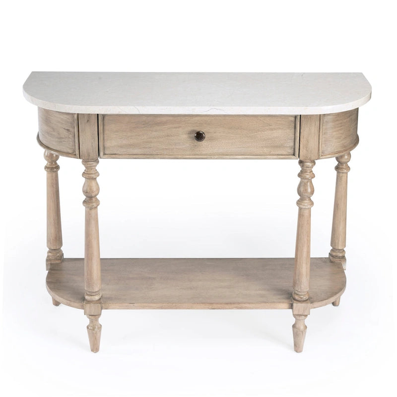 Marble Top Console Table ¨C Light Brown / Grey / Washed Black, Demilune, 1-Person Assembly