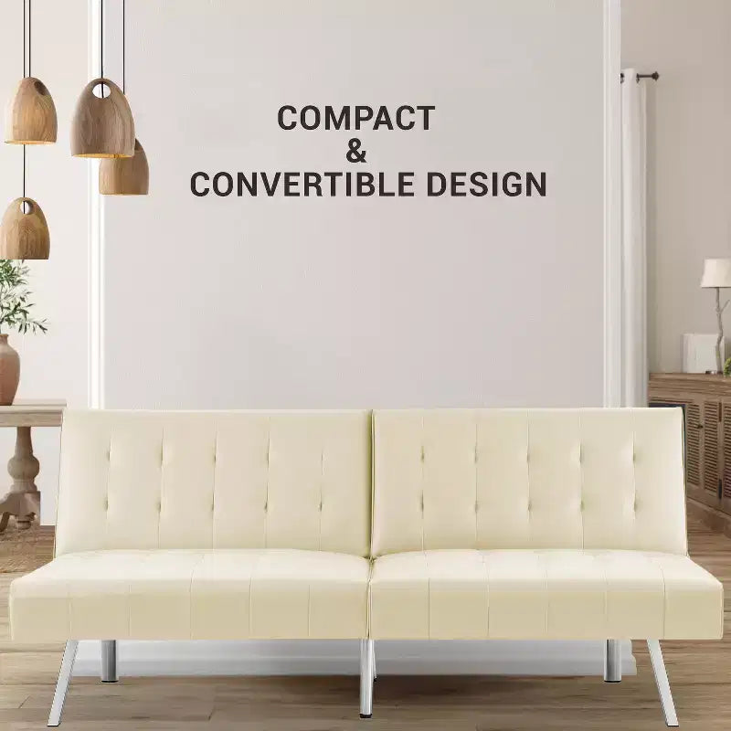 Tufted Split Back Futon Sofa Bed, Convertible Sofa bed with Chrome Legs