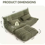 Oversized Bean Bag Sofa & Ottoman, Pet-Friendly Faux Suede Loveseat for Living Room & Office