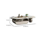 Contemporary Unique Marble Top Oval Coffee Table with Drawer