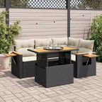 vidaXL 4 Piece Patio Sofa Set with Cushions Poly Rattan Acacia