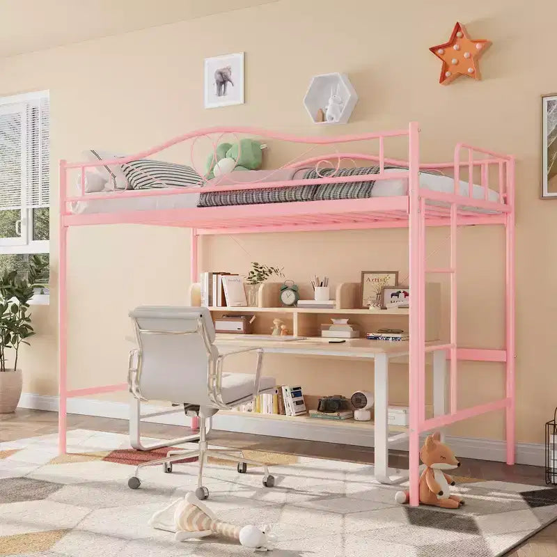 Loft Bed Twin Size with Removable Ladder & Full Safety Guardrail, Twin Loft Bed Heavy-Duty Metal Frame 400 Lbs Weight Capacity, Space Saving