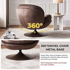Velvet Swivel Accent Chair with Ottoman Round Reading Accent Chair Foot Stool Ottoman Set,360 Swivel,Metal Frame