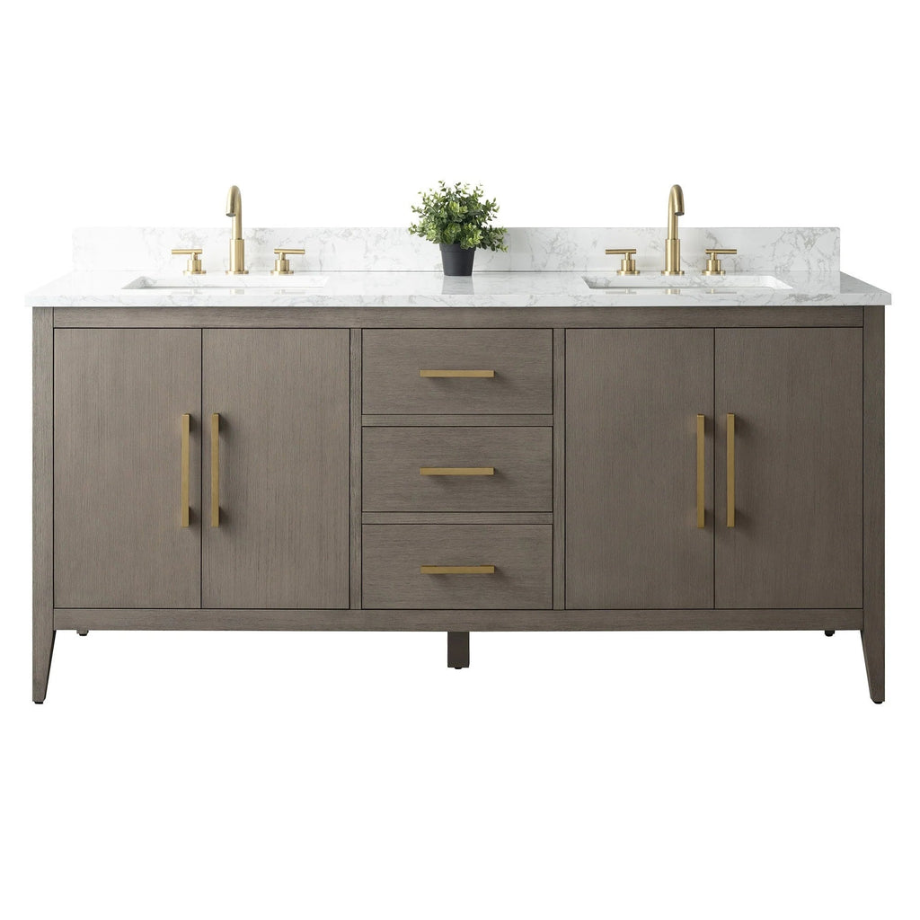 Vanity Art 72 Double Sink Bathroom Vanity Cabinet with Engineered Marble Top