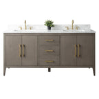 Vanity Art 72 Double Sink Bathroom Vanity Cabinet with Engineered Marble Top
