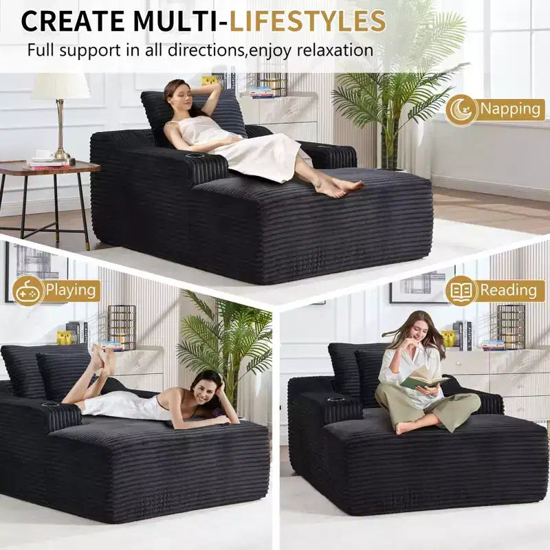 67 Chaise Lounge Chair, Indoor Sleeper Sofa Bed with 2 Pillows, Boneless Single Sofa Couch for Living Room, No Assembly Required