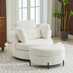 42.3W Upholstered Swivel Accent Chair with 4 Pillows and Half-Moon Storage Ottoman