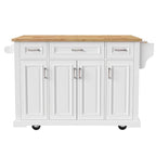 Large Kitchen Island with Wood Drop Leaf, Embossed Texture Rolling Kitchen Cart wDoors and Drawers wStorage for Kitchen, White