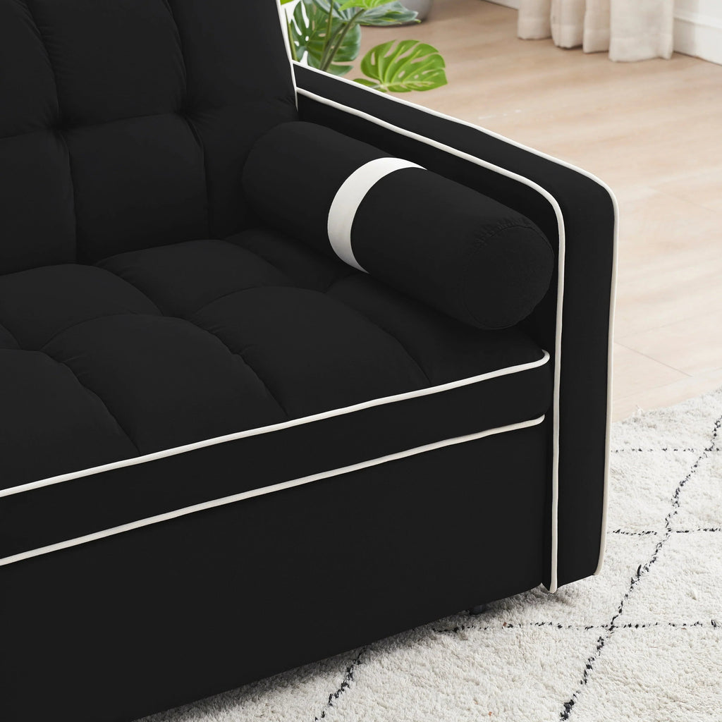 Velvet Convertible 55 2-Seater Sleeper Sofa with Pull-Out Bed, Adjustable Recline, Side Pockets, and Phone Holder