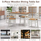 Costway 5-Piece Dining Set Solid Wood Kitchen Furniture with Rectangular Table & 4 Chairs Natural/Coffee/Grey