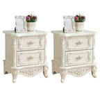 Traditional White Wood Carved 3-Drawer Nightstand