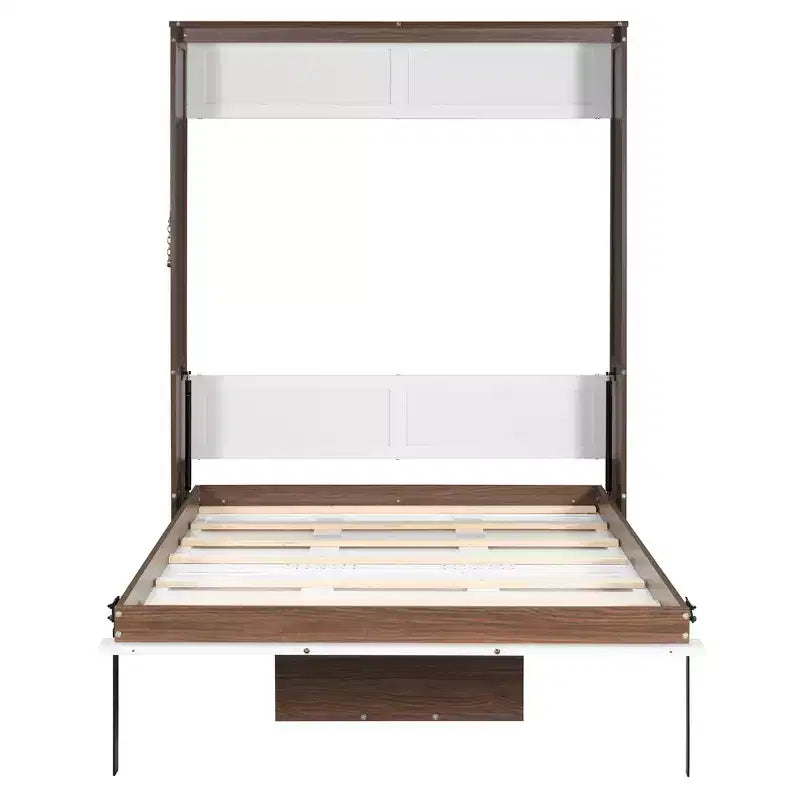 Full Size Murphy Bed, Wooden Full Cabinet Bed Wall Bed with Foldable Desk, Folding Wall Chest Bed for Guest Room Office