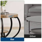 30 Inch Round Industrial Coffee Table 2-Tier with Adjustable Feet Wood Grain Shelf Flame Design Easy Assembly Living Room