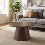 Walnut Wood Grain MDF Round Coffee Table, 23.6 Diameter, 13.7 Height