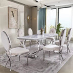 Modern Dining Room Table with Stainless Steel Metal U-Base