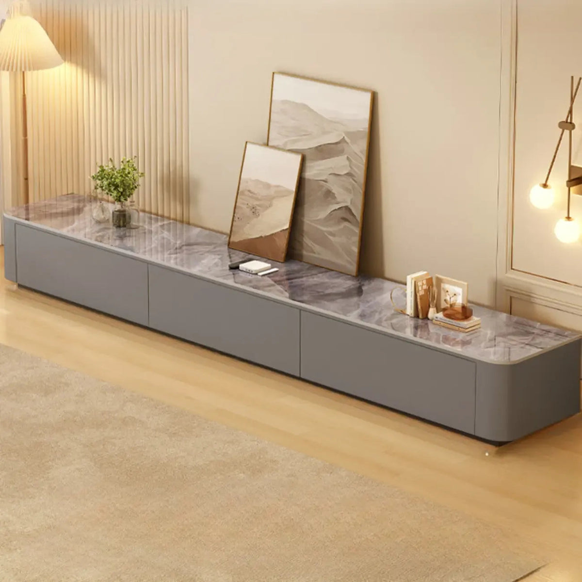 Modern Wooden TV Stand with Drawers and Cable Management
