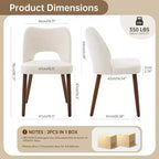 Wooden Dining Chairs 6pcs, Fabric Upholstered Dining Room Chair Hollow Back Kitchen Chairs with Adjustable Foot Pads, for Kitchen Dining Room, White
