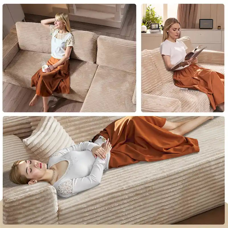 Modern Upholstery Chaise Sofa with Pillows for Living Room