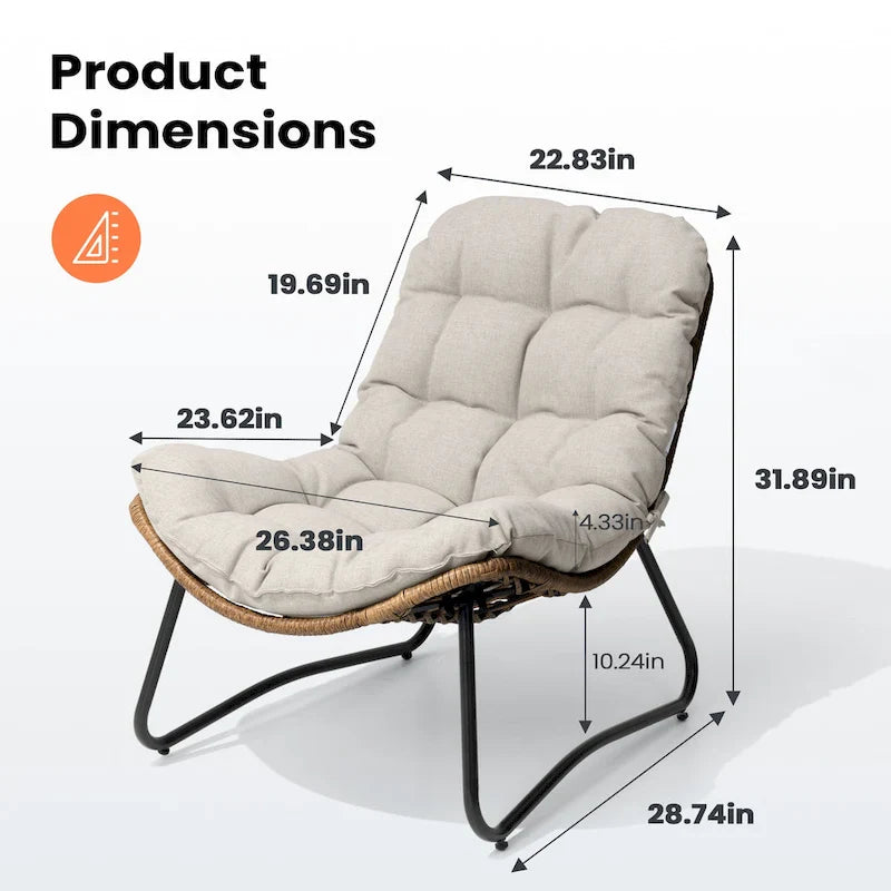Papasan PE Rattan Chair with Cushion For Indoor Outdoor