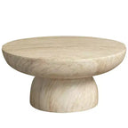 Round Fiberstone Pedestal Coffee Table, Indoor & Outdoor Sculpted Accent Table with Anti-Slip Foot Pads