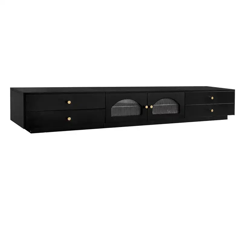 TV Stand for 95 TV, Extra Long Media Console with 2 Doors & 4 Drawers, Large TV Storage Cabinet Entertainment Center with Fluted Glass Doors