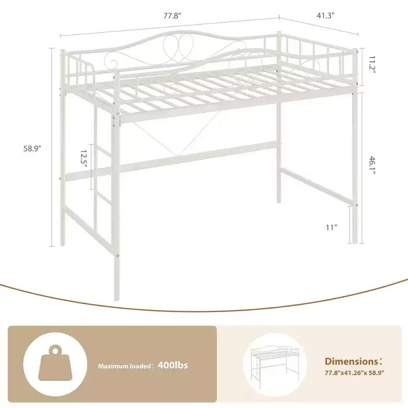Loft Bed Twin Size with Removable Ladder & Full Safety Guardrail, Twin Loft Bed Heavy-Duty Metal Frame 400 Lbs Weight Capacity, Space Saving