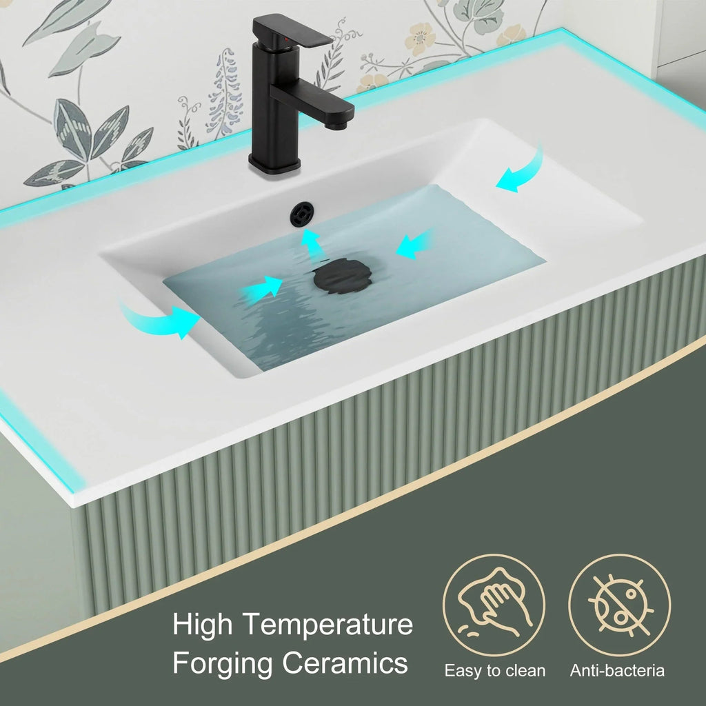 Wavy Line 30/36/48 Bathroom Vanity Set with Sink & Faucet