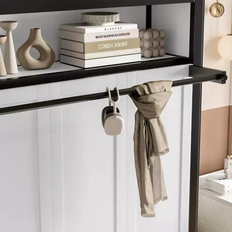Twin Size Murphy Bed with Shelves, Metal Wall Bed with Foldable Design for Small Space