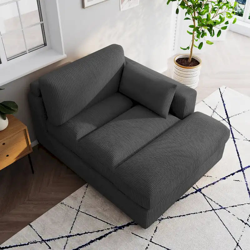 Oversize Corduroy Chaise Lounge Modular Sectional Sofa with Pillow