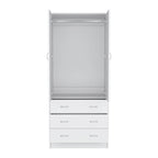 19 Modern Double-door Armoire with 3 Drawers and 1 Hanging Rod for Bedroom