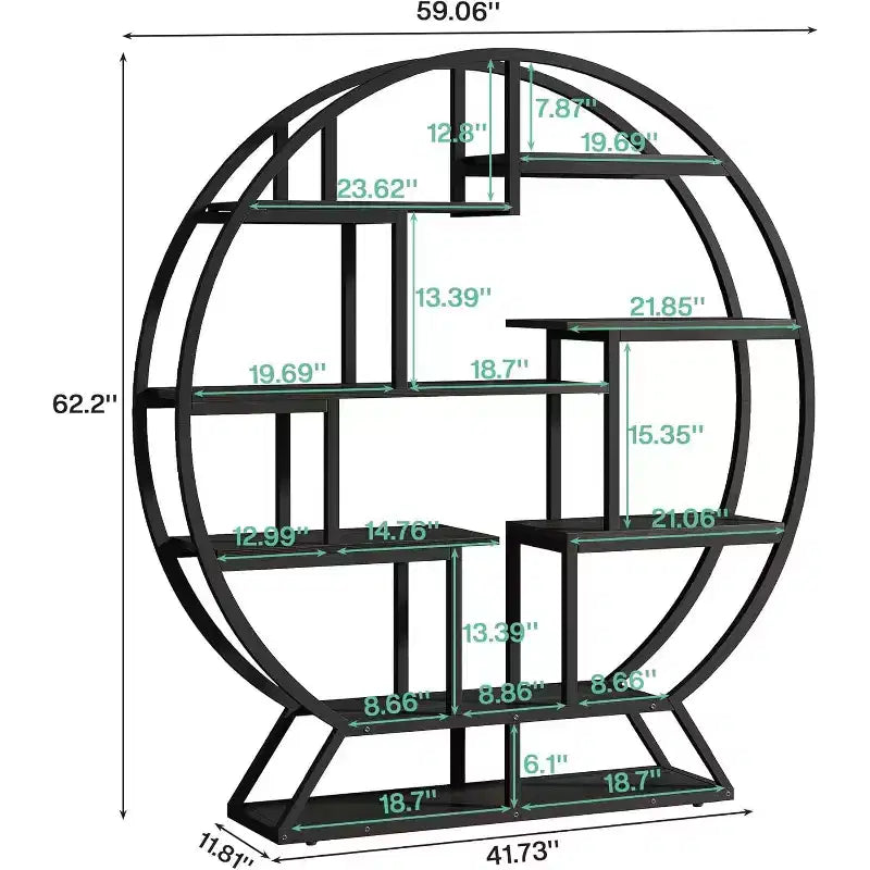 Tribesigns 62.2 Inch Bookshelf, Round Bookshelves Etagere Bookcase