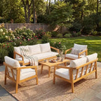 Christopher Knight Home Sunny Modern 5 Piece Acacia Seating Set with Rectangular Slatted Table and 7 Seaters