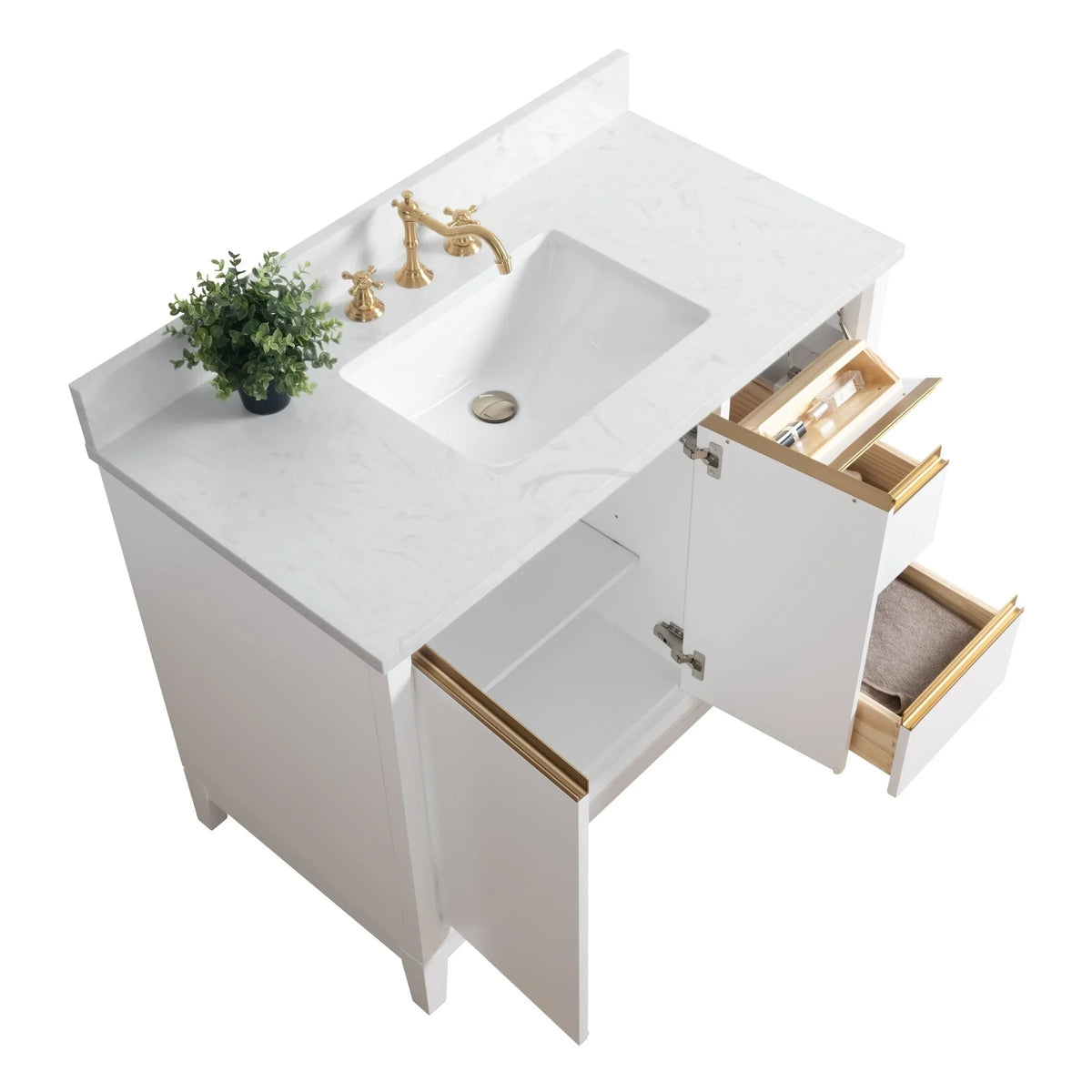 Vanity Art Bathroom Vanity with Ceramic Sink and Engineered Marble Top