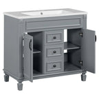36 Modern Bathroom Vanity with Top Sink and Mirror Cabinet,2 Doors and 2 Drawers