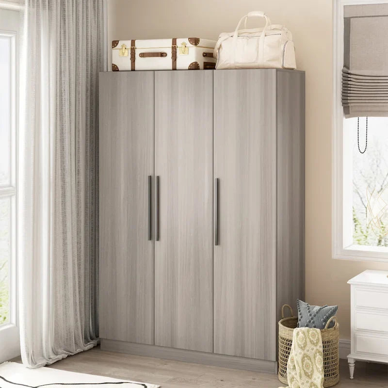Timechee 47.2 Armoire Clothes Storage Solid Wood Handles Wardrobe White