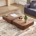 31.5 Modern Handcraft Drum Coffee Table, Square, Walnut MDF Pedestal
