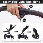 Baby Stroller, Foldable Stroller - High Landscape Pushchair for Newborn & Toddler, Convertible Pram with Reversible Backrest