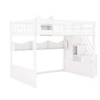 Queen Loft Bed Frame with Staircase, Wardrobe & Storage Shelves - MDF, 650 lb