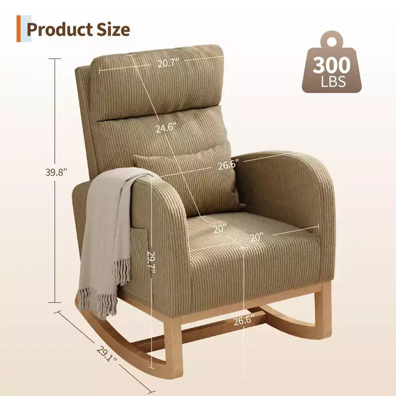 Modern Soft Rocking Chair with Pillow & Side Pockets, for Living Room, Bedroom
