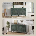 Buffet Cabinet with Storage, Distressed Storage Cabinet with 4 Carved Doors and Adjustable Shelf, Wooden Accent Sideboard Buffet Cabinets